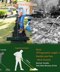 Heavy Duty Stainless Steel Lawn Leveling Rake With 78 Inch Adjustable Handle in use for landscaping and soil smoothing.