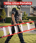 Person carrying a Heavy Duty 5 Step Fiberglass Ladder Foldable With Tool Tray Non Slip Wide Treads in a garden setting.
