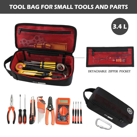 Heavy Duty Small Tool Bag Pouch For EDC Organizer With Handle 12 Inch Portable Toolbox Cordura 1000D, tools displayed, detachable pocket