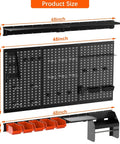 4ft Wide Metal Pegboard Wall Organizer Kit With Accessories For Garage, Wall Mount Tool Storage System in Black Steel