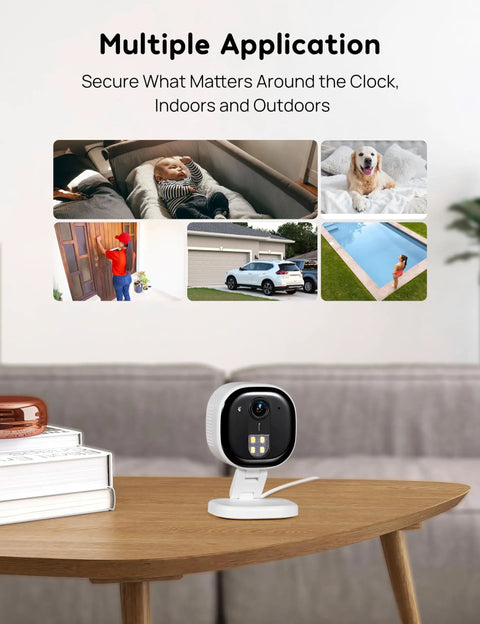 Outdoor Security Camera 2K Ultra Clear Home Surveillance With Color Night Vision AI Human And Pet Detection on table