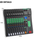 8 Channel DJ Audio Mixer With Reverb And Bluetooth Pro Grade Studio Quality Sound Console With USB Recording size details