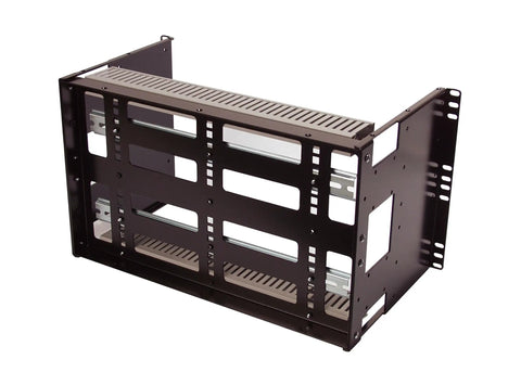Beefy 6U Din Rail Panel For Standard 19 Inch Server Racks, adjustable height mount, 14 gauge steel frame, side view