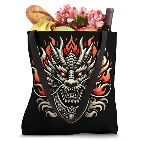Fan Favorite Dragon Boat Racing Inspired Tote Bag For Dragon Boat Festivals And Races Vibrant Artwork Lightweight Sports Gear Gift For Fans And Crew Must Have with dragon design, filled with groceries.