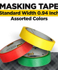 Colored Masking Tape Pack, 3 Rolls (0.94 in x 20 yd / 24 mm x 18.3 m), Red Yellow Green, for Crafts and DIY Projects