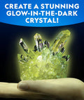 Hand holding a glowing green crystal from Five Types Crystal Growing Kit With Glow In The Dark Crystal Dinosaur Figure Underwater Crystals And Crystal Trees Plus Learning Guide A STEM Science Kit For Kids Totally Fun And Educational.