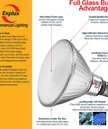 Commercial Grade LED PAR38 Flood Light Bulbs 120W Equivalent 1500 Lumens 40,000 Hours Full Glass Waterproof Dimmable Daylight 5000K Spotlight diagram
