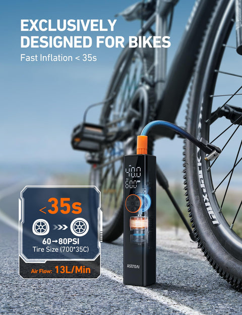 L8 Electric Bike Pump Portable Tire Inflator With Pressure Gauge Auto Shut Off 150 PSI Fast Inflation Rechargeable USB C For Presta Schrader Valves