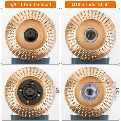 Close-up of wood carving discs for angle grinder with 5/8-11 and M10 shaft, part of Three Piece Angle Grinder Polishing Pad Set.