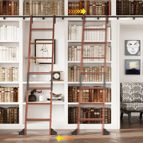 3.33ft Rolling Library Ladder Extension Track Kit For Home And Office With Aluminum Track Includes 4 Fasteners Heavy Duty 350 Lb Capacity Rust Resistant Finish Space Saving Telescoping Hook System mounted above bookshelf ladder