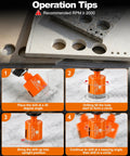Operation tips for High Octane Diamond Core Drill Bit Set 13 Piece Hole Saw Kit showing drilling techniques on various surfaces.