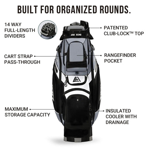 TLock Golf Cart Bag With 14 Way Top Organizer And Quiet Rattle Free Design Big Storage Pockets Rain Cover Durable Handles Grey