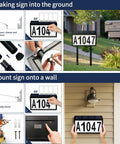 Lighted House Numbers For Outside Solar Powered LED Address Sign For Home Garden Yard Street Mailbox Wall Mounted Or Inserted With Stakes Weather Resistant Durable Build For Curb Appeal And Easy No Fuss Installation At Night showing staking and mounting options