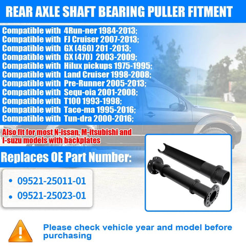Beefy Rear Axle Bearing Puller Tool For Toyota Tacoma 1984-2018 And 4Runner 1984-2013 compatibility chart and image