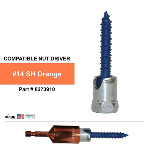 Blue screw with silver base and nut driver, labeled #14 SH Orange, Part #8273910