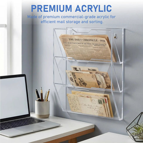 Durable Mail Sorter Organizer for Office and School Desk Rack on wall with labeled slots holding letters and documents