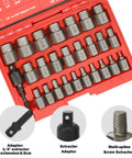 27 Piece Screw Extractor Set With Hex Head And Multi Spline Easy Out Kit for Three Eighths Inch Drive in red case