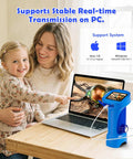 Kids 1000X Handheld Digital Microscope With 2.4 Inch HD Screen And 2MP Lens Portable Pocket Science Toy For STEM Fun And Nature Exploration Perfect Gift For Ages 3 To 12 Boys And Girls, blue handheld microscope on laptop