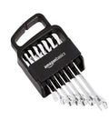 Kickass Metric Ratcheting Combination Wrench Set, 7-Piece from 8mm to 17mm, displayed with quick-release feature and chrome finish