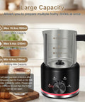 Electric Milk Frother And Steamer 16.9 Oz Four In One Silent And Durable Dishwasher Safe Foam Maker with capacity markers