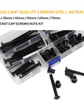 Tough As Nails M6 Barrel Nut And Hex Drive Bolt Assortment Kit Includes Hex Key For Dead Easy Furniture Assembly And Woodworking Projects Killer Carbon Steel Build Guaranteed To Perform Daily, showing black screws and nuts.