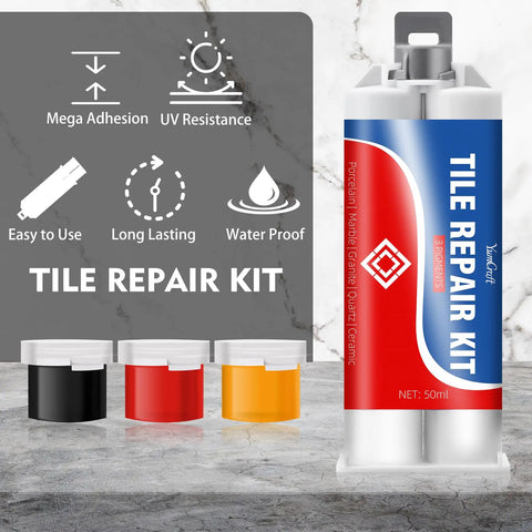 Tile Repair Kit With Color Matching Porcelain Repair Paste For Bathtub Sink Ceramic Marble Granite Quartz And Acrylic To Fix Cracks Chips Holes Scratches Dents And Reattach Missing Pieces Quick And Easy DIY 3.4 Oz