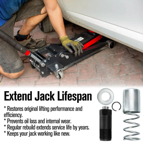Beefed Up 3 Ton Hydraulic Floor Jack Rebuild Kit with Low Side Bigger Pump Piston Plunger and Dual Oil Cylinder shown during installation