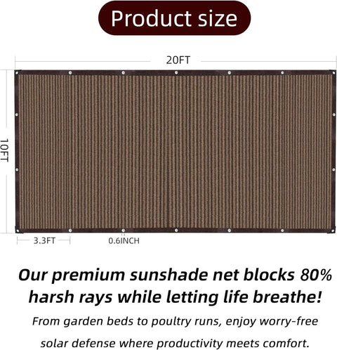 Mocha Shade Cloth With Grommets And Ropes For Outdoor Patio Pergola 80 Percent UV Blocking Sun Shade 10 By 20 Feet Mesh Cover