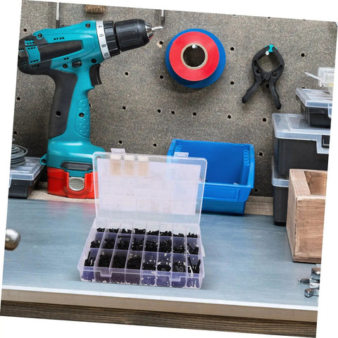 Shop Grade Metric Socket Head Cap Screw Assortment Kit With 1600 Pieces placed on a workshop bench with tools.