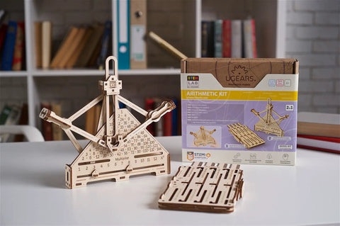 STEM Arithmetic 2 In 1 Wood Mechanical Puzzle Kit For Adults DIY Science Model Set With Augmented Reality App Learn Mechanical Adder And Multiplier Educational Engineering 3D Puzzles, wooden assembled multiplier kit and box