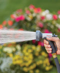 Light Duty Garden Hose Nozzle With Eight Pre Set Spray Patterns Ergonomic Non Slip Handle All In One Trigger Lock And Metal Water Passage spraying water