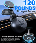 15W MagSafe Car Mount Charger With Vacuum Suction Cup And Nano Adhesive Base, shown with strong 120 pounds suction power feature