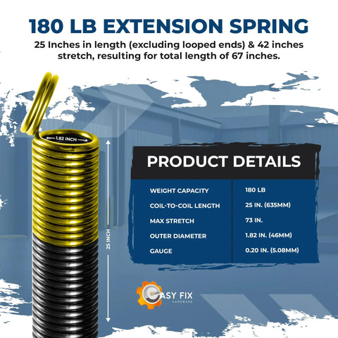 180 Lb Gold Garage Door Extension Springs, Heavy-Duty Double-Looped 2-Pack For 7 Ft Sectional Doors, ASTM 229 Steel specifications