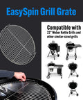 EasySpin 304 Stainless Steel Charcoal Grill Cooking Grate For 22 Inch Kettles With Large Hinged Opening Great For Two Zone Grillin Replacement Grate Compatible With Weber And Other Grills shown with compatible grill models.