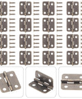 Antique Copper Miniature Chest Hinges With Screws, 50 Sets Tiny Decorative Cabinet Hinges for DIY Craft, shown flat and angled