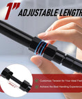 Clutch cable, black, extended with 1-inch adjustable length collar; close-up view of hand adjusting.