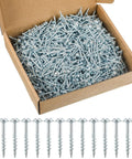 Box of Heavy Duty 1200 Piece Pocket Hole Screws Bulk 8 By One And A Quarter Inch Zinc Pocket Wood Screws displayed with row of screws