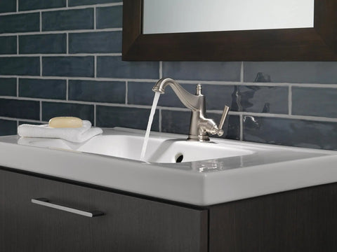 Single Hole Bathroom Faucet In SpotShield Brushed Nickel With Drain Assembly And Worry Free Drain Catch One Handle Design