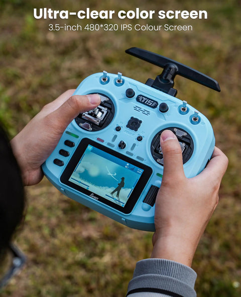 2.4GHz ELRS Transmitter With Nano Receiver And VS M Hall Gimbal EdgeTX IPS Color Touchscreen Controller in use, blue