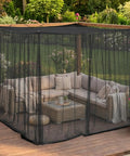 Ultra Large 118x118x77 Inch Outdoor Mosquito Net With One Opening Black Mesh Insect Netting Installed on Patio