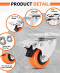 Heavy duty caster wheels 2 inch with dual safe brake, 360° rotation, and non-marking wear-resistant features, ideal for furniture.