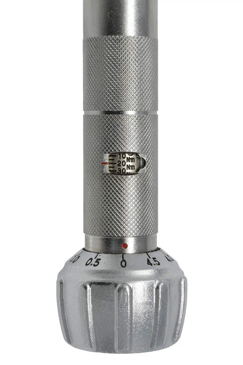 Close-up of Adjustable Torque Wrench 10 To 50 Nm With 0.5 Nm Graduation showing the graduated scale and metal knob adjustment.