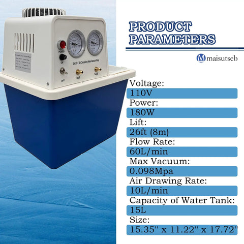 Circulating Water Vacuum Pump 110V Laboratory Vacuum Pump With Dual Gauge 15L Capacity For Vacuum Filtration And Evaporation