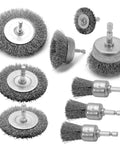 Heavy Duty Drill Wire Brush Set Nine Piece With Abrasive Wire Wheels Cups And Pen Brushes, One Quarter Inch Hex Shank