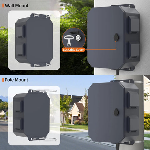 Heavy Duty Outdoor Electrical Enclosure Box Built Like A Tank From Rugged Cold Rolled Steel With Removable Back Panel mounted on a wall.