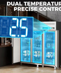 No Fuss Heavy Duty Cold Locker 72 Inch Commercial Freezer showing dual temperature control with displayed readings.