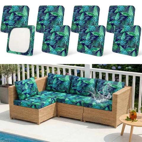 8 Pack Outdoor Cushion Covers Water Resistant High Stretch Fit For 20 To 27 Inch Patio Cushions with Palm Leaves Pattern