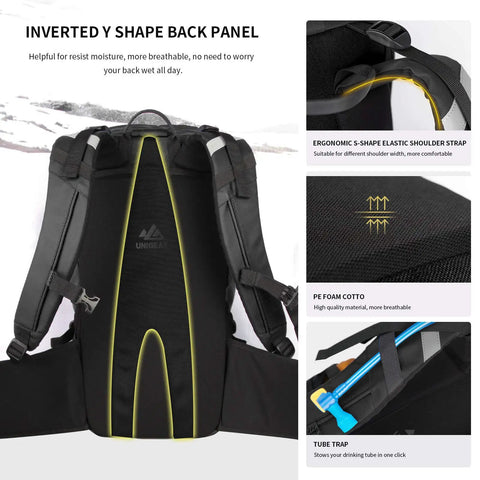 Back view of 22L Ski And Snowboard Backpack Waterproof Travel Pack With Tough 900D Polyester Build; inverted Y shape back panel.