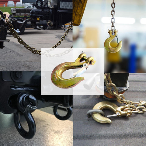 Three Eighths Inch Clevis Slip Hook With Latch Forged G70 Steel Chain Hook For Deck Haulers And Receiver Hitches Trailers