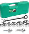 No Sweat Heavy Duty Ratchet Knockout Hole Punch Driver Kit 1 2 To 2 Inch Manual Knockout Tool with precision dies and handle.